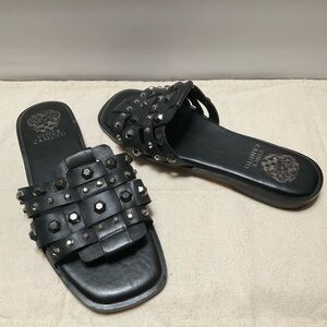 Vince Camuto Neverna Leather Slip On Slide Sandal size 7.5, Black, Studded NWOT